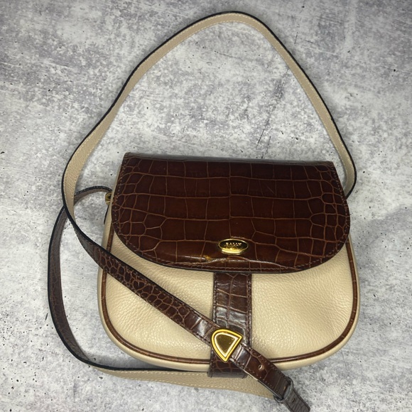 Vintage Bally Leather Cream Croc Gold Hardware Crossbody Bag - Picture 3 of 12